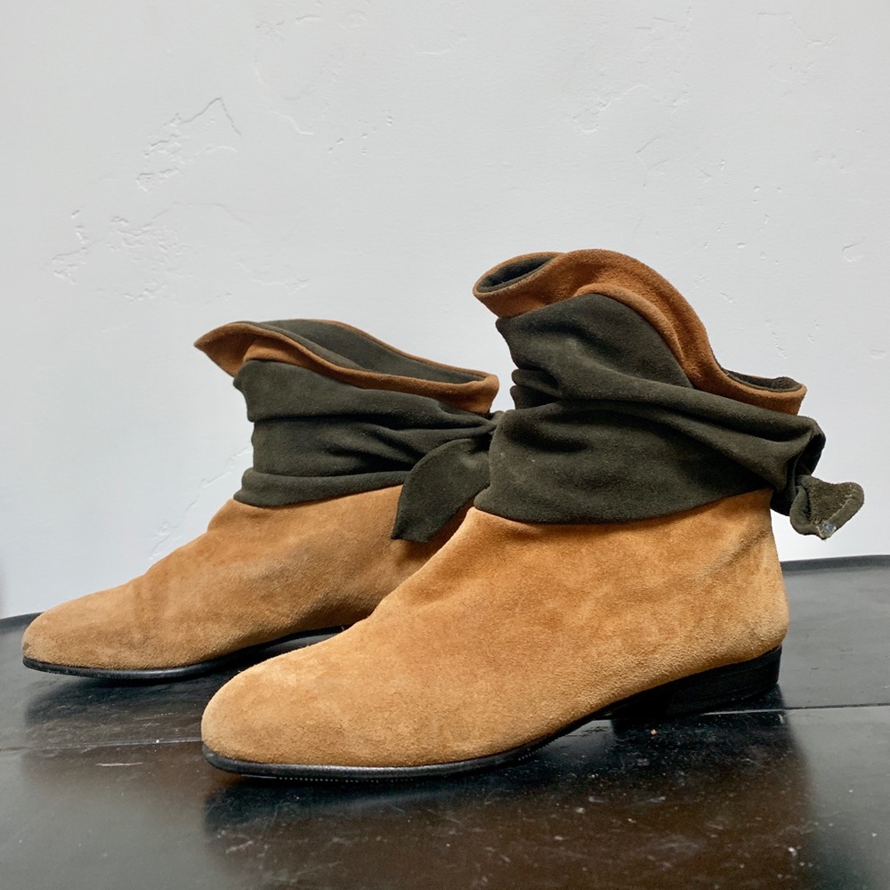 Nordstrom Sage Green and Honey Suede Ankle Booties